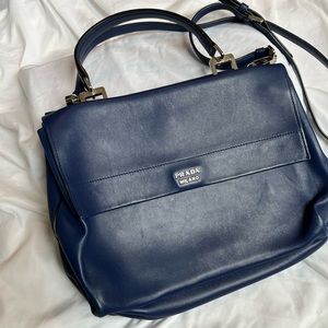 authentic Prada Milano Italy Women Blue Leather Crossbody Shoulder Hand Bag